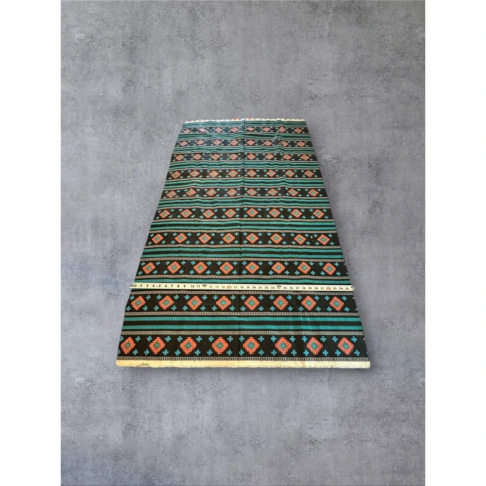 Southwestern Fabric Textile Panel Black Turquoise Coral Painted/Screen print